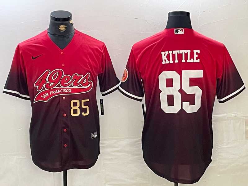 Men%27s San Francisco 49ers #85 George Kittle Red Black With Patch Cool Base Stitched Baseball Jerseys